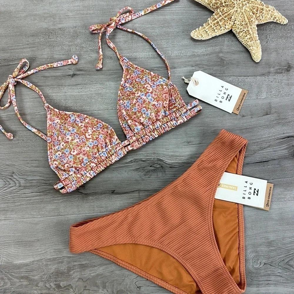 ☀️BILLABONG☀️ Chase The Sun Double Ruched Triangle TANLINES BONDI PANT BIKINI